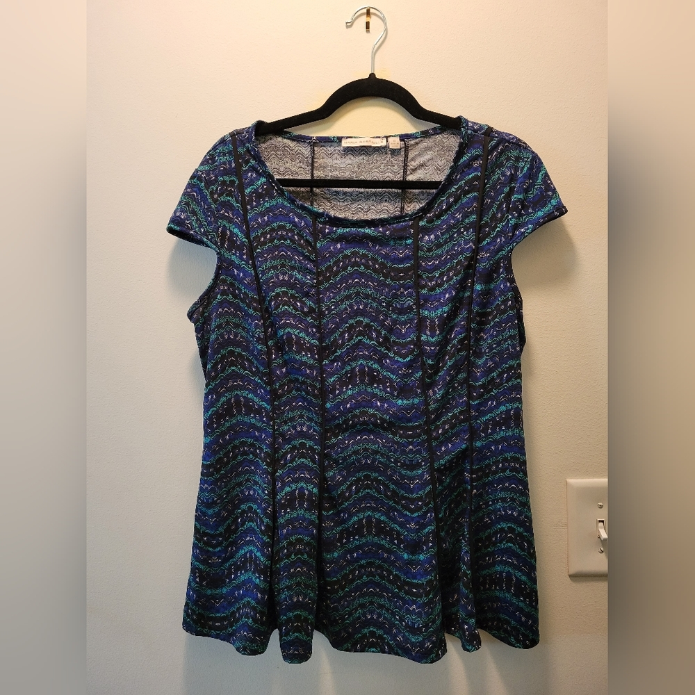 Blue & green print short sleeve shirt size 1X
